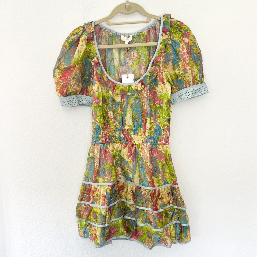LoveShackFancy Safiya Cotton & Silk Mini Dress in Floral Print NWT - Picture 2 of 4